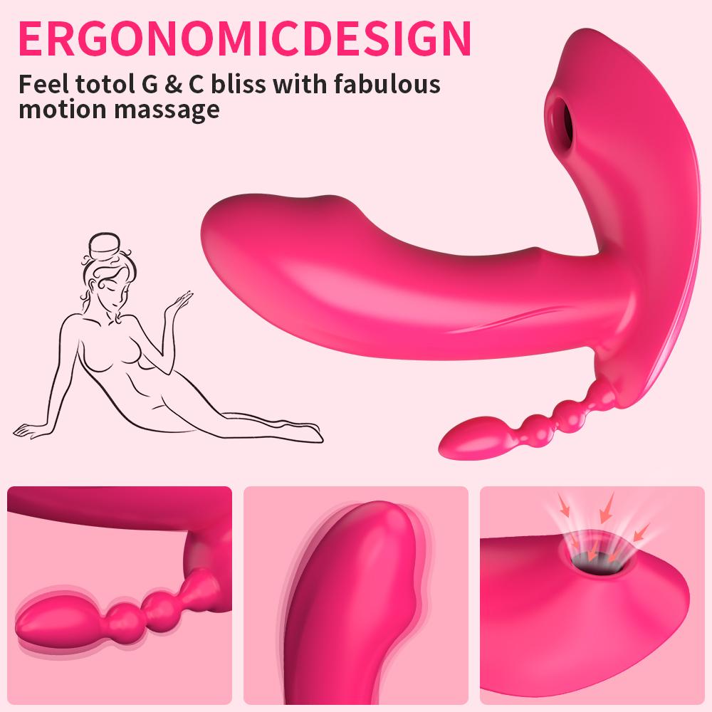 Wearable Sucking Dildo Vibrator 3 In 1 G-Spot Clitoris Stimulator Orgasm Anal Viginal Massager Machine Adult Sex Toys For Women