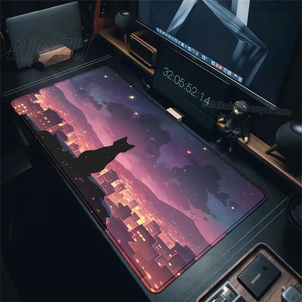 Süßes Katzen-Mauspad Großes Computer-Gamer-Tischpad XXL Gummi-Gaming-Tastatur-Mauspad Buntes Wolken-Schreibtischpad Büroaccessoires