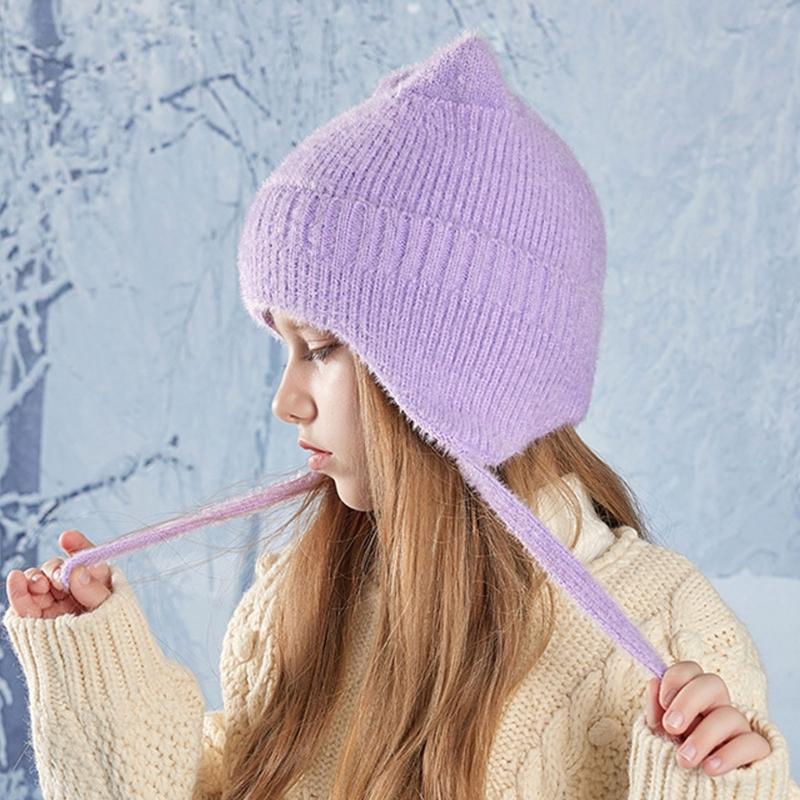 Thickened Knitted Cap Winter Hat For Kids With Thermal Ear Protection Cold Weather Windproof Design Polyester