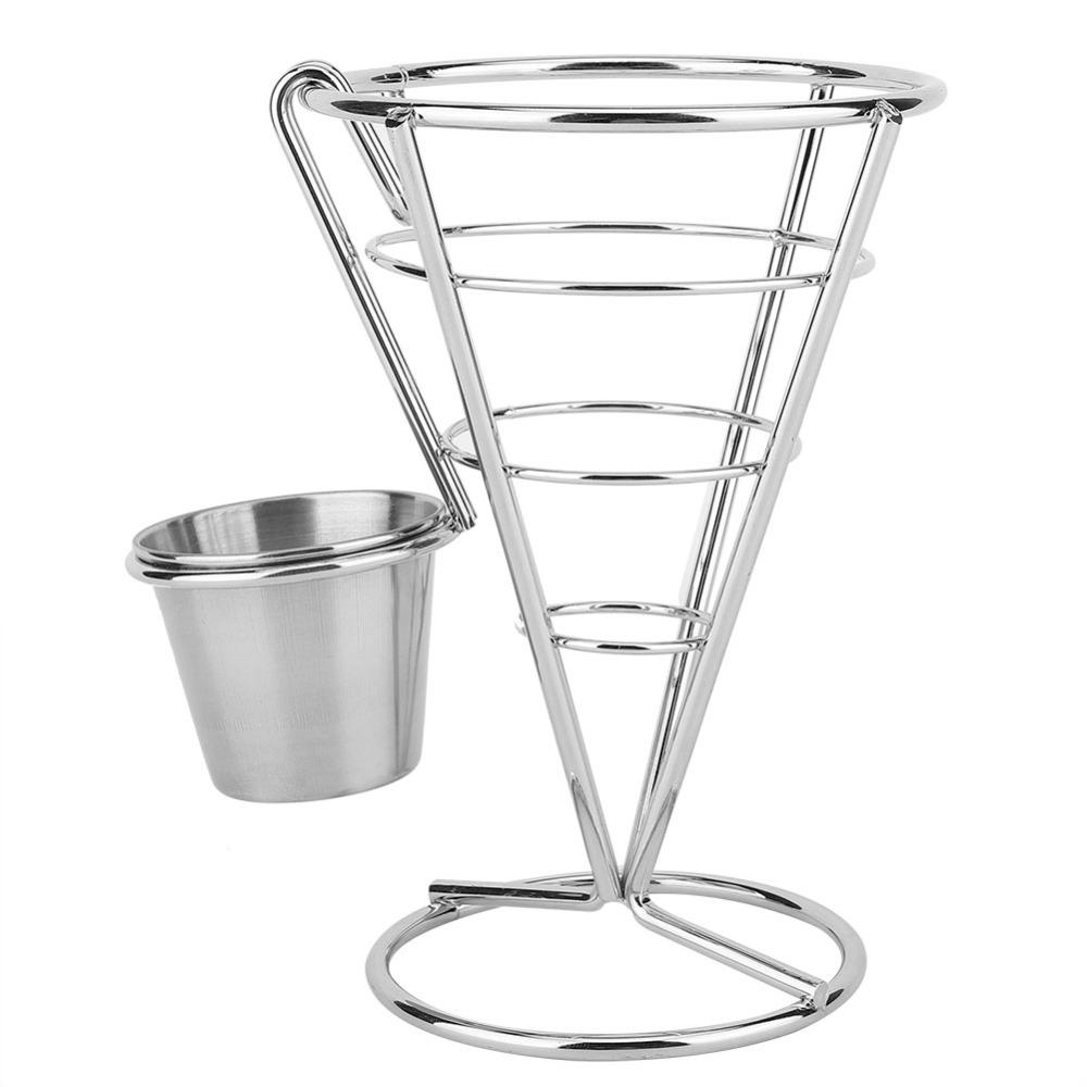 Sliver French Fry Cone Holder with Sauce Cup Fries Baskets Fries Display Stand  Serving Snacks