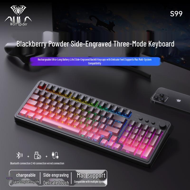 Teclado Mecánico Portátil Wolf Spider S99pro – Tres Modos, Diseño Colorido, con Pantalla, para Oficina y Gaming.