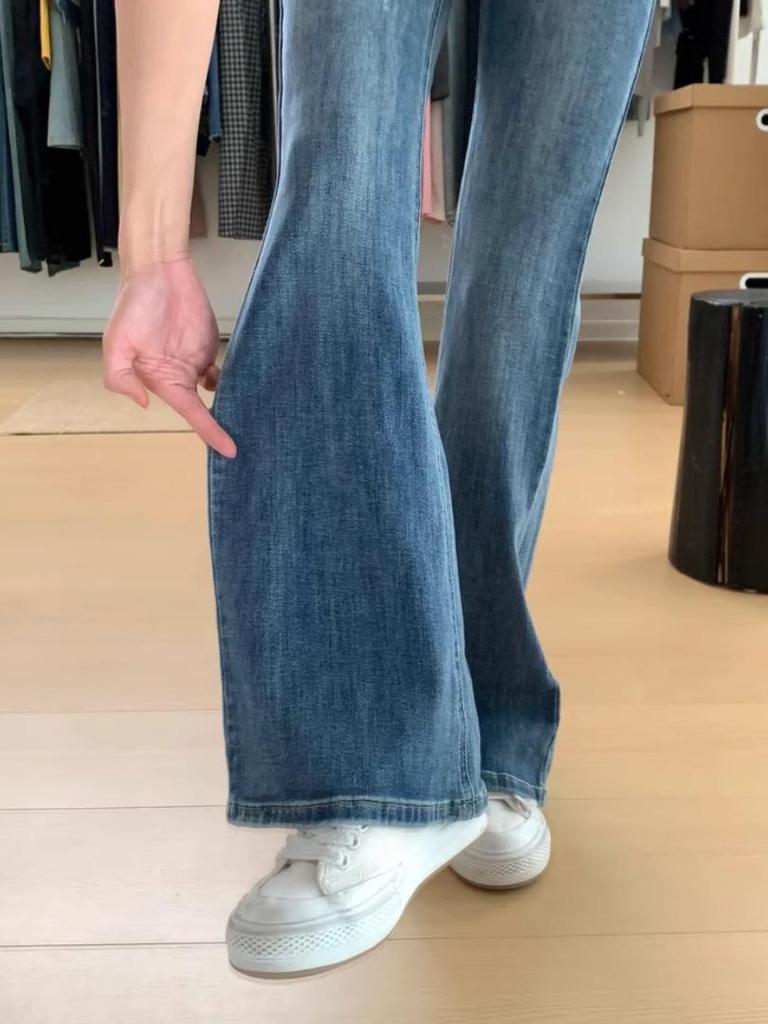 Women's Retro Blue High-Waist Wide-Leg Flared Jeans Plus Size