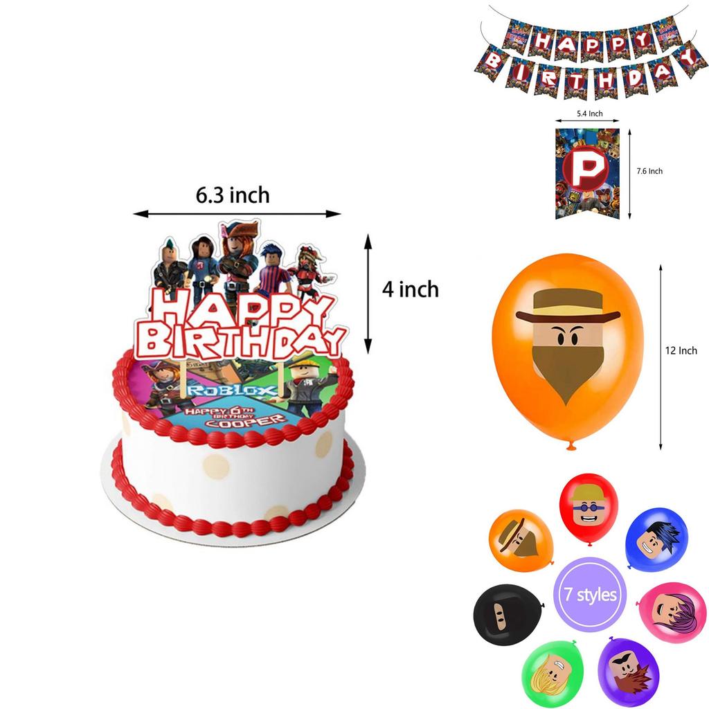 Roblox Kids Boys Birthday Party Supplies Elegant Banner Balloon Cake Topper Set