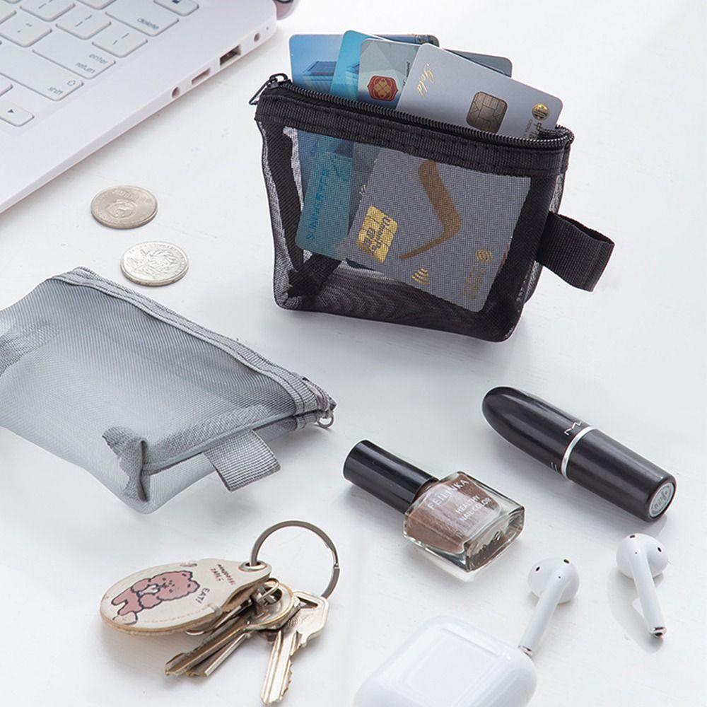 

Change Storage Bag Clear Mesh Bag Lipstick Cosmetic Bag Solid Color Card Bag Outdoor сірий