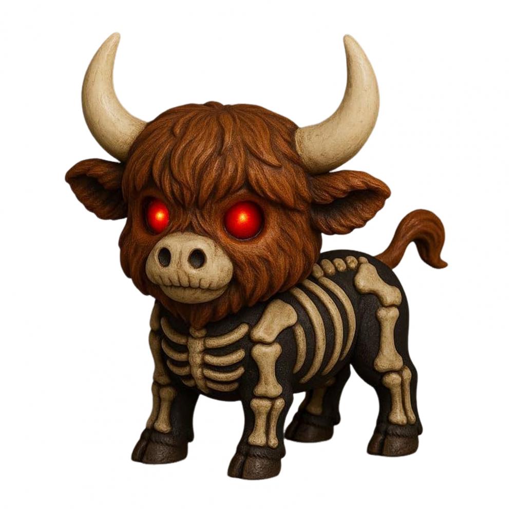 Durable Highland Cow Decoration Spooky Skeleton Highland Cow Figurine for Halloween Decor Resin Calf Sculpture Tabletop Ornament