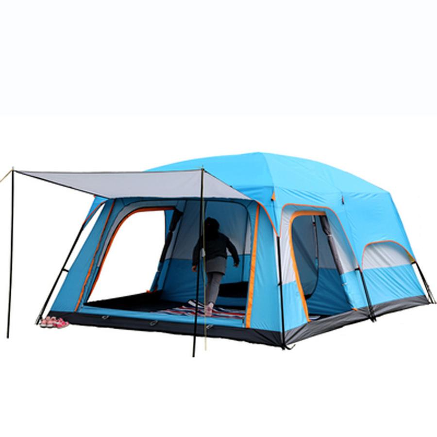 Tragbares Campingzelt Outdoor 3-4 Personen Zelt mit Überzelt und zwei Räumen, Atmungsaktives großes Zelt Set