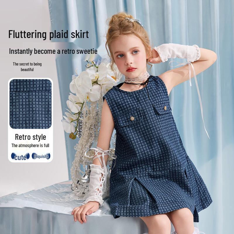 ASK JUNIOR Girls' Summer Sleeveless Denim Princess Dress