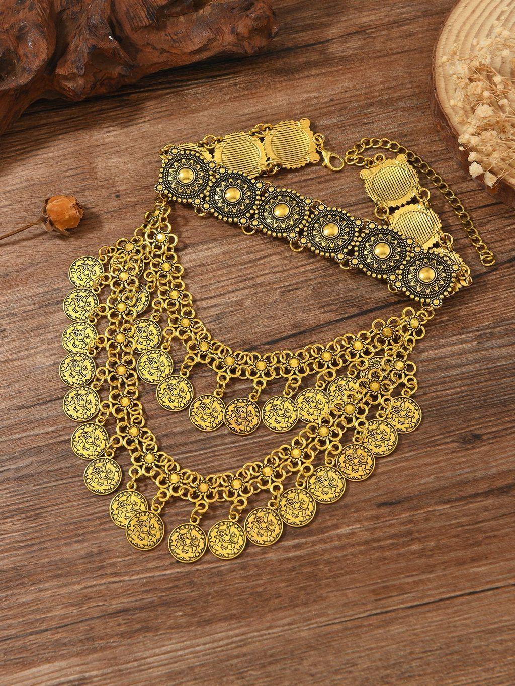 Ethnic Style Multilayer Coin Tassel Necklace With Geometric Zinc Alloy Pendant For Casual Wear