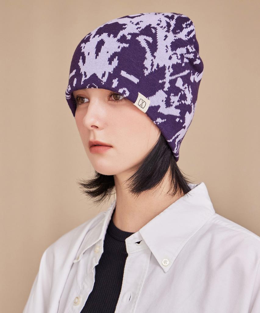 Bajal Va Spread Square Jacquard Beanie Purple