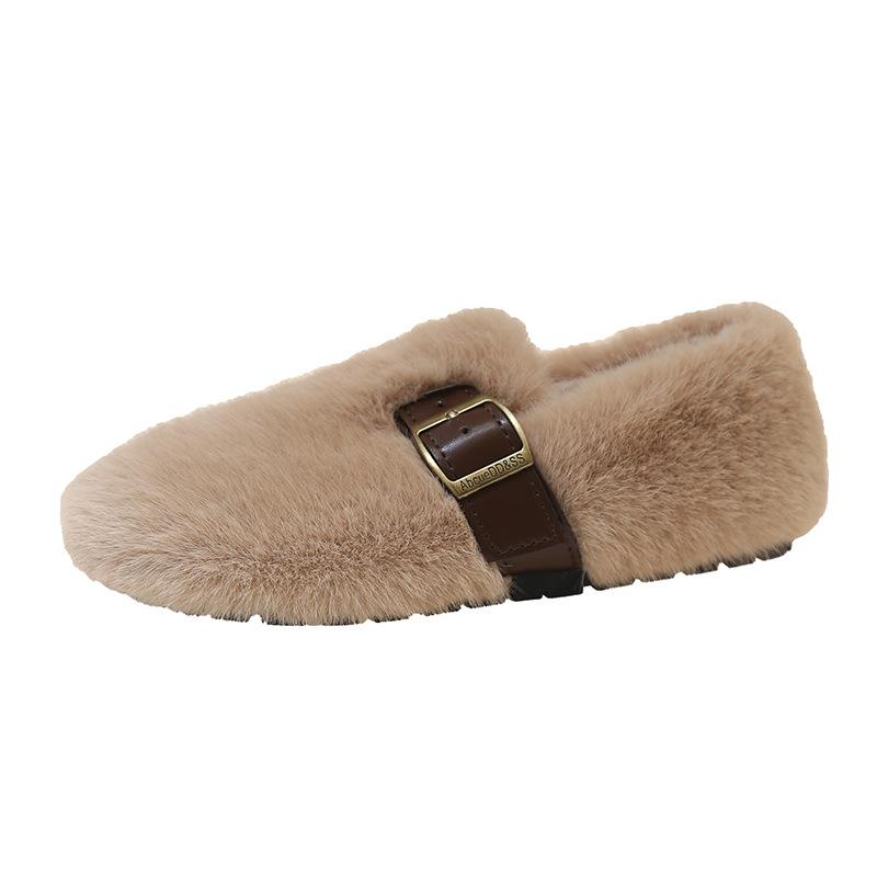 

Ankola red wool shoes women s outer wear 2025 autumn and winter new one-pedal flat-bottomed lazy bag head cotton shoes 40