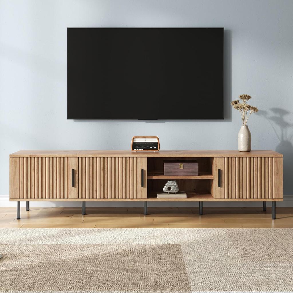 70.87" TV Stand for TVs up to 80", Entertainment Center with Slatted Doors & Adjustable Shelves, Customized