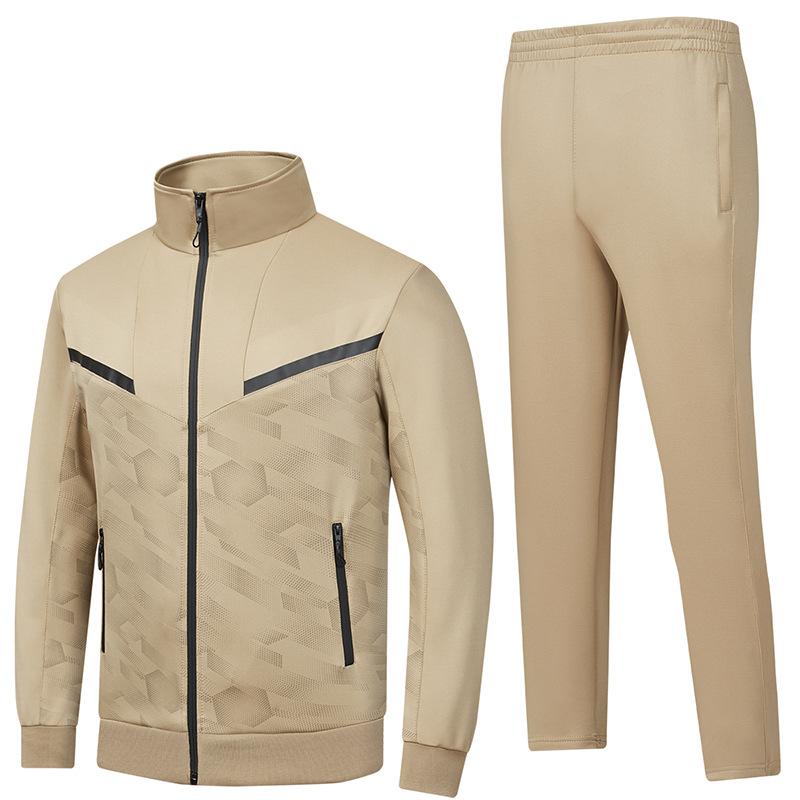 Spring and Autumn Stand Up Collar Cardigan Set for Men's Running Sports Wear, South Korean Silk Color Blocked Hoodie Two Piece Set