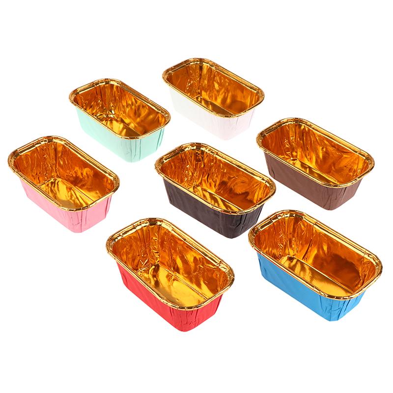 50Pcs Rectangular Aluminum Foil Tin Paper Cup Baking Cup Dessert Box Cake Box