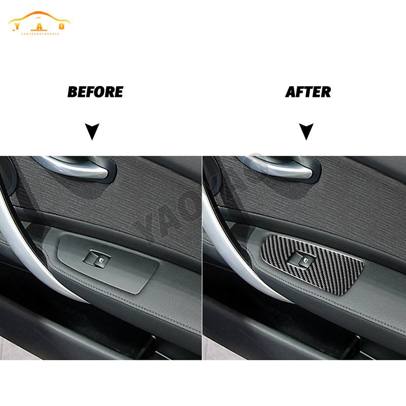 Carbon Fiber Window Lift Panel Tuning Cover Sticker For BMW 1 Series E81 E82 E87 E88 2008-2013 Car Interior Accessories