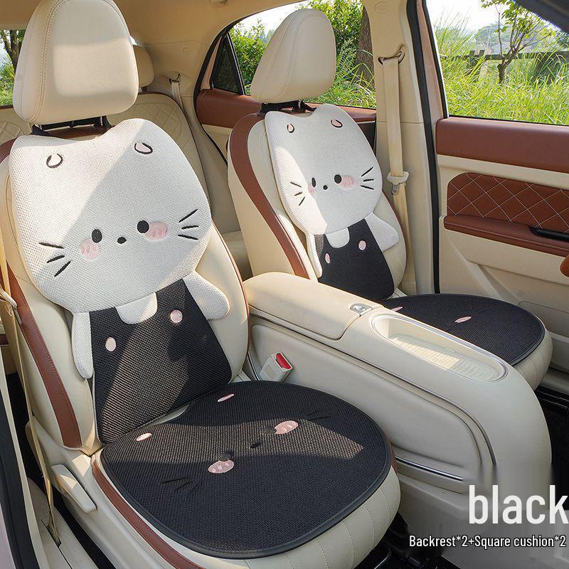 Leinen-Autositzkissen mit 3D-Kätzchenmotiv: Belüfteter, atmungsaktiver, kühler und hübscher Universal-Hut für Damen – perfekt für alle Jahreszeiten