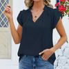 Άνοιξη Καλοκαίρι Μονόχρωμη Μπλούζα με Δέσιμο V-λαιμόκοψη Πλισέ Casual Μπαντάζ Βολάν Κοντομάνικη Γυναικεία Μπλούζα