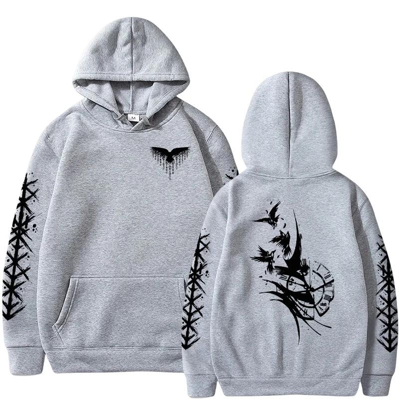 New Men's Autumn and Winter Hoodies Sweatshirts Crow Ancient Bell Print Adult Fashion Leisure Sports Long Sleeve Pullover Tops