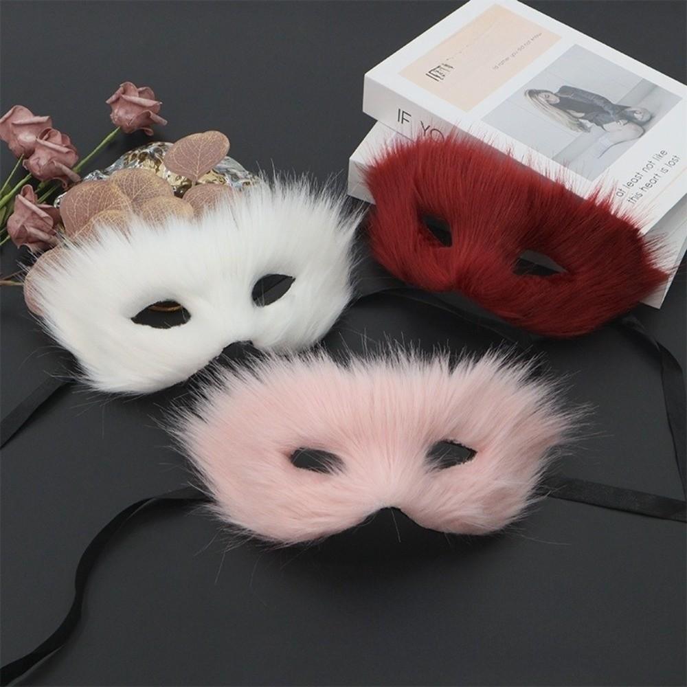 Long Furry Plush Cat Mask Animal Masquerade Mask Simple Half Face Mask  Male Female