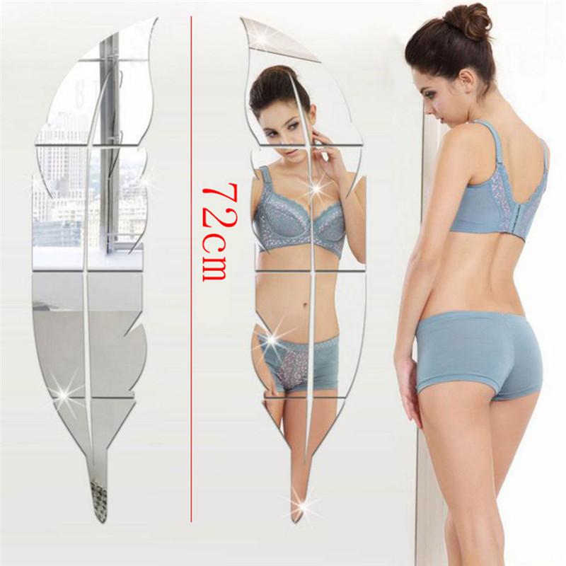 Removable DIY Feather Background Mirror Wall Stickers Decal Art Acrylic Home Room Decor Sticker Mural Wall Decoration