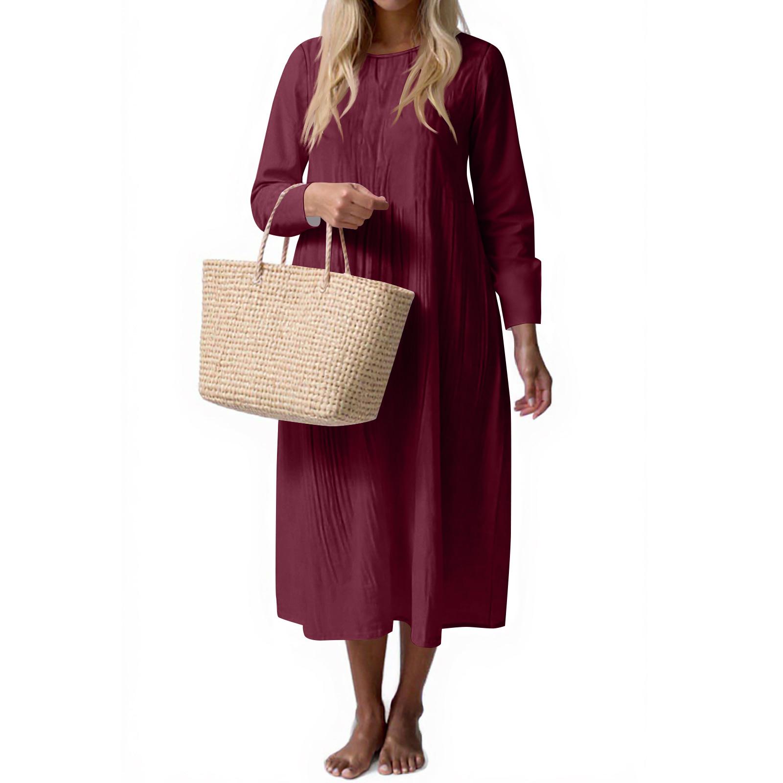 

Женское модное повседневное платье без рукавов с круглым вырезом, однотонное, элегантное, темпераментное S винный