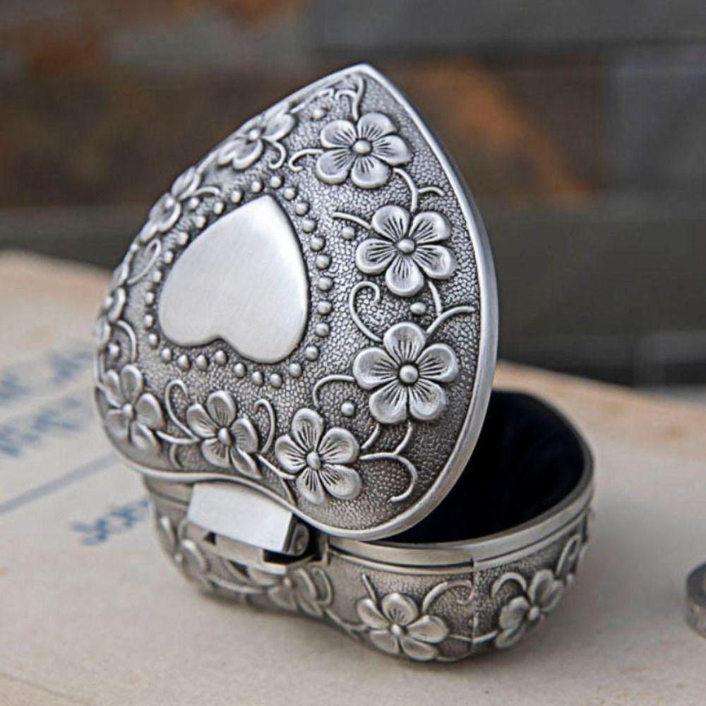 Vintage Flower Metal Jewelry Box Dustproof Ring Trinket Storage  Christmas Gift