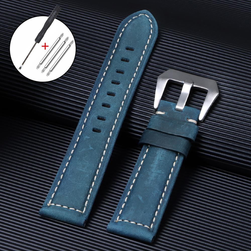Genuine Leather Watch Band for Panerai Stitching Crazy Horse Cowhide Strap Men Sport Bracelet Watchband 20mm 22mm 24mm Wristband