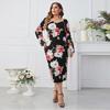 Women's Vintage Long Sleeve Dresses Square Neck Plus Size for Female Slim Bodycon Dress Fashion Flower Printing Dress Elegant Party Dress
