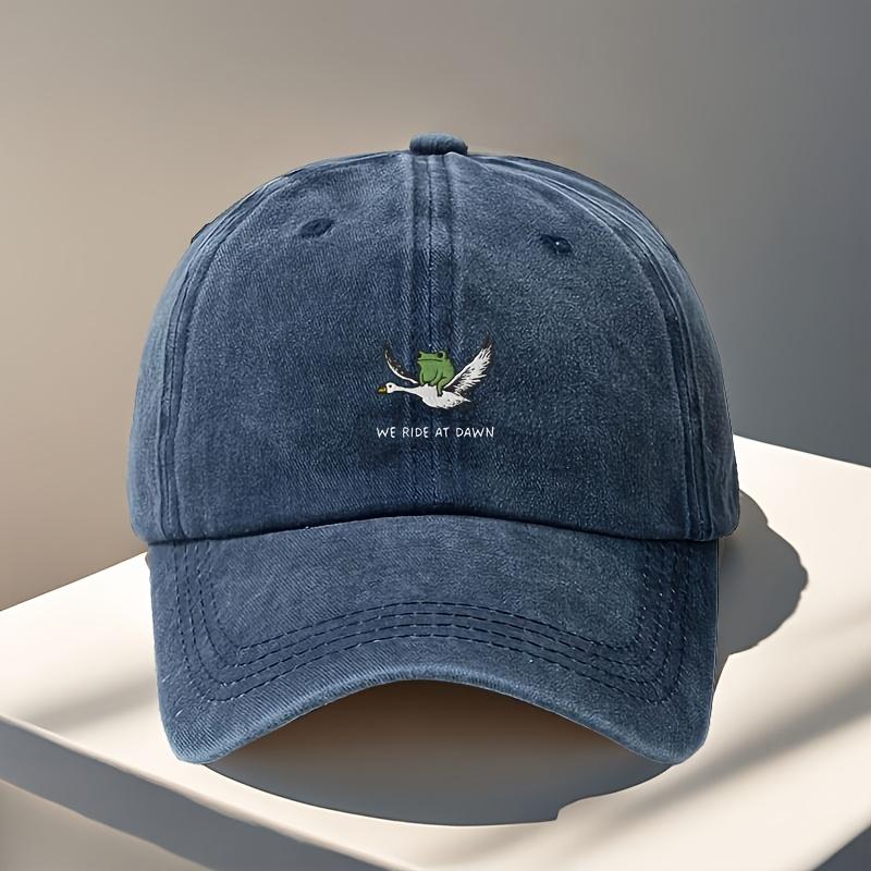 Vintage Baseball Cap Fun Frog And Goose Embroidery Pattern Adjustable Zipper Closure And Curved Brim  Unisex for Outdoor Trav
