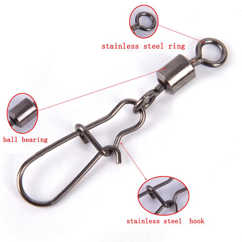 10Pcs Rolling Barrel Swivel With Snap Fishhook Lure Connector Fishing Tackle