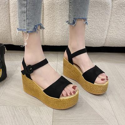 Fashion Ladies Shoes 2025 Open Toe Women's Sandals Outdoor Casual Sandals Women Round Toe High Wedges Buckle Strap Plus Size Shoes Women