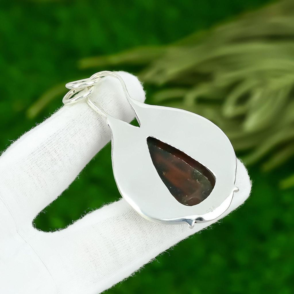 Root Chakra Pear Bloodstone Gemstone Sterling Silver Trendy Sister Boho Pendant