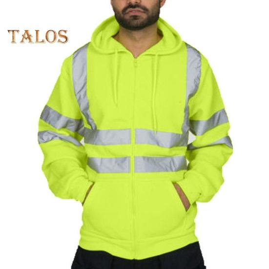 Reflective Safety Hoodie 360 Degree Reflective Zones High Visibility Quick Dry Long Sleeves Outdoor Construction Worker Top for Night Shift Running