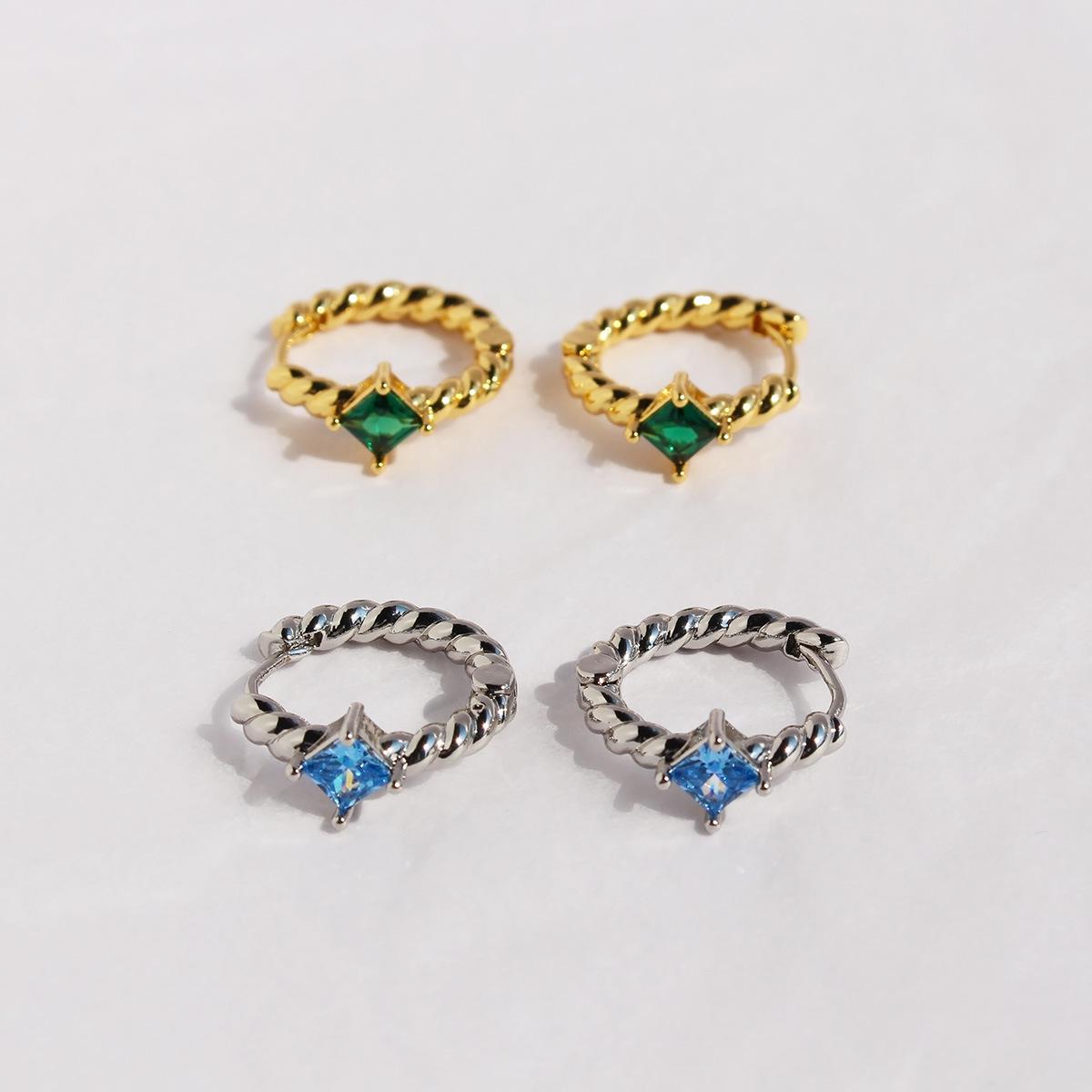 

Vintage Emerald Zircon Cable Knit Hoops - Classic European & American Style