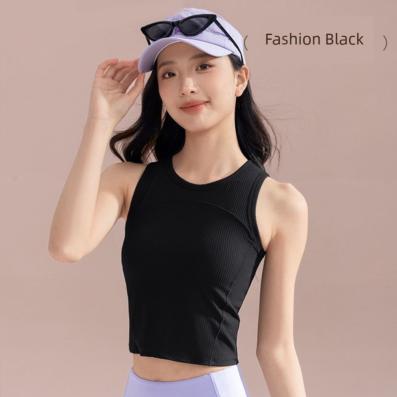 

Sports Vest Women One-Piece Cup Chest Pad Yoga Clothes Top Quick-Drying Running Pilates Yoga Sleeveless Fitness Top Fashion black [a chest pad to go out]] M