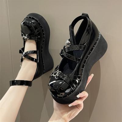 Sapatos Mary Jane de Plataforma Tratorada Mulher Decoração Metálica Bombas de Tira no Tornozelo Mulher Cosplay Punk Gótico Lolita Sapatos Estilo Universitário Y2K