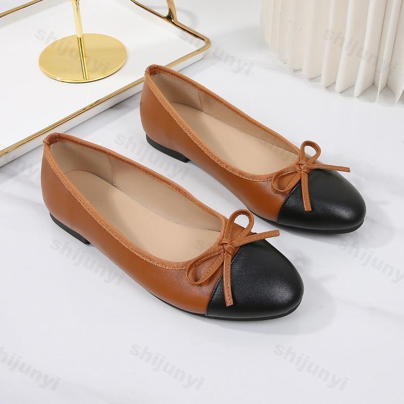 Designerskor Dam Casual Läder Rosett Enkla Vår 2026 Mode Dam Rund Tå Lätta Loafers Ballerinaskor Zapados Mujer