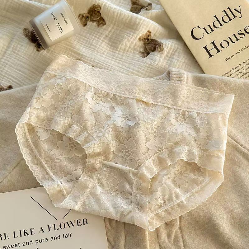 Damen Sommer Dünn Sexy Spitze Rand Hautfreundlich Atmungsaktiv Mittlere Taille Slips