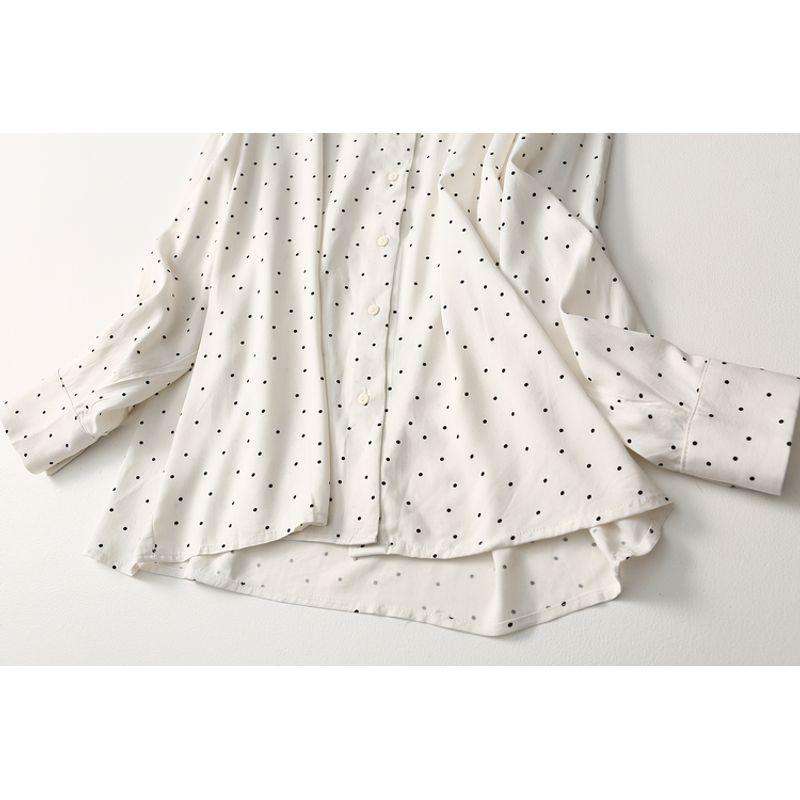 Trade Original Order Elegant Polka-Dot Loose-Fitting Long Sleeves Cotton Silk Shirt Artificial Cotton Tops Summer Thin Plus Size Women's Clothing