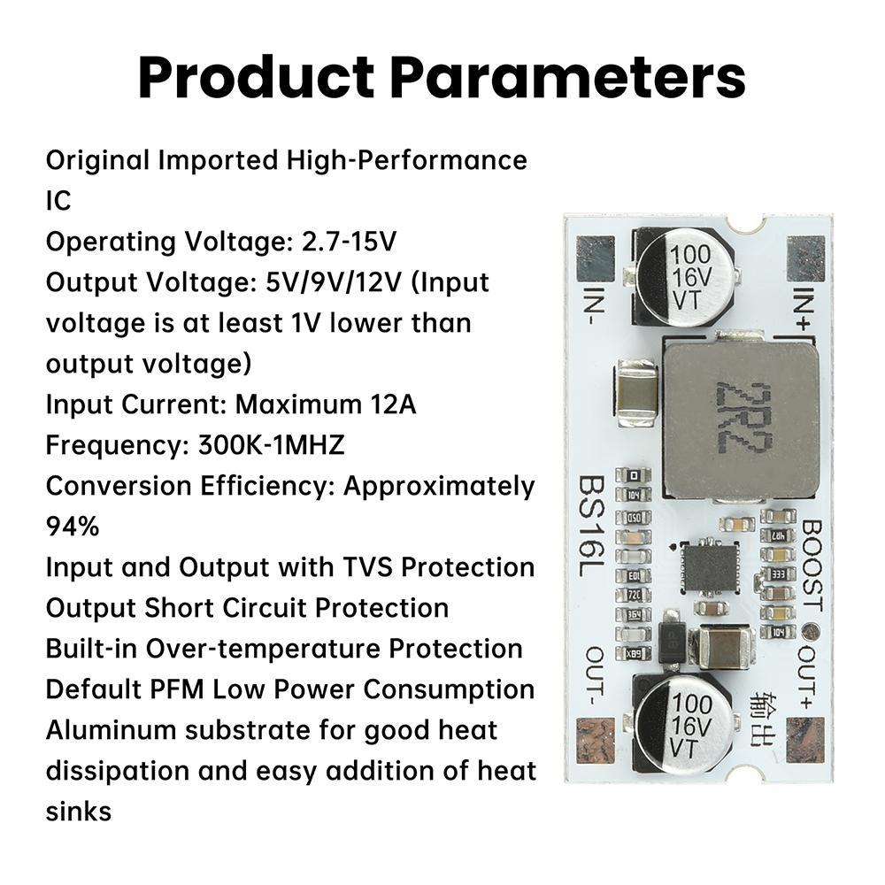 DC-DC High-power Boost Module 2.7-15V To 5V 9V 12V 12A Step-Up Converter Aluminum Substrate With Short Circuit Protection