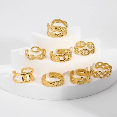 Wide Link Chain Shape Openable Rings For Women Gold Color Stainless Steel Chunk Figure Accessory