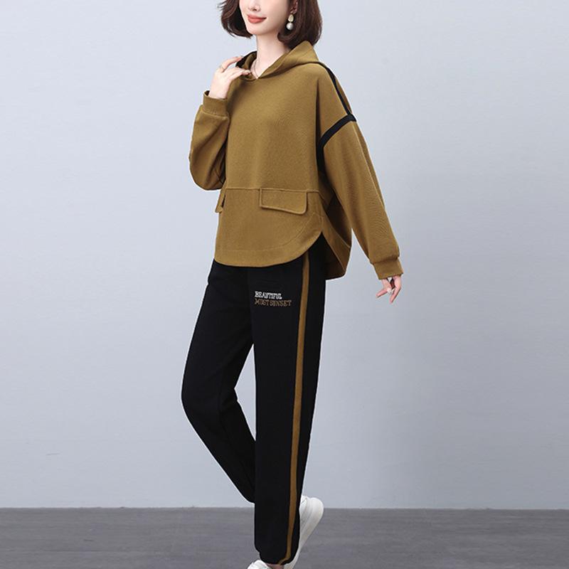 

Женский худи большого размера: Весенне-осенний свободный повседневный костюм-двойка для мам среднего возраста (Новый стиль 2024) XL (for 140-160 jin)