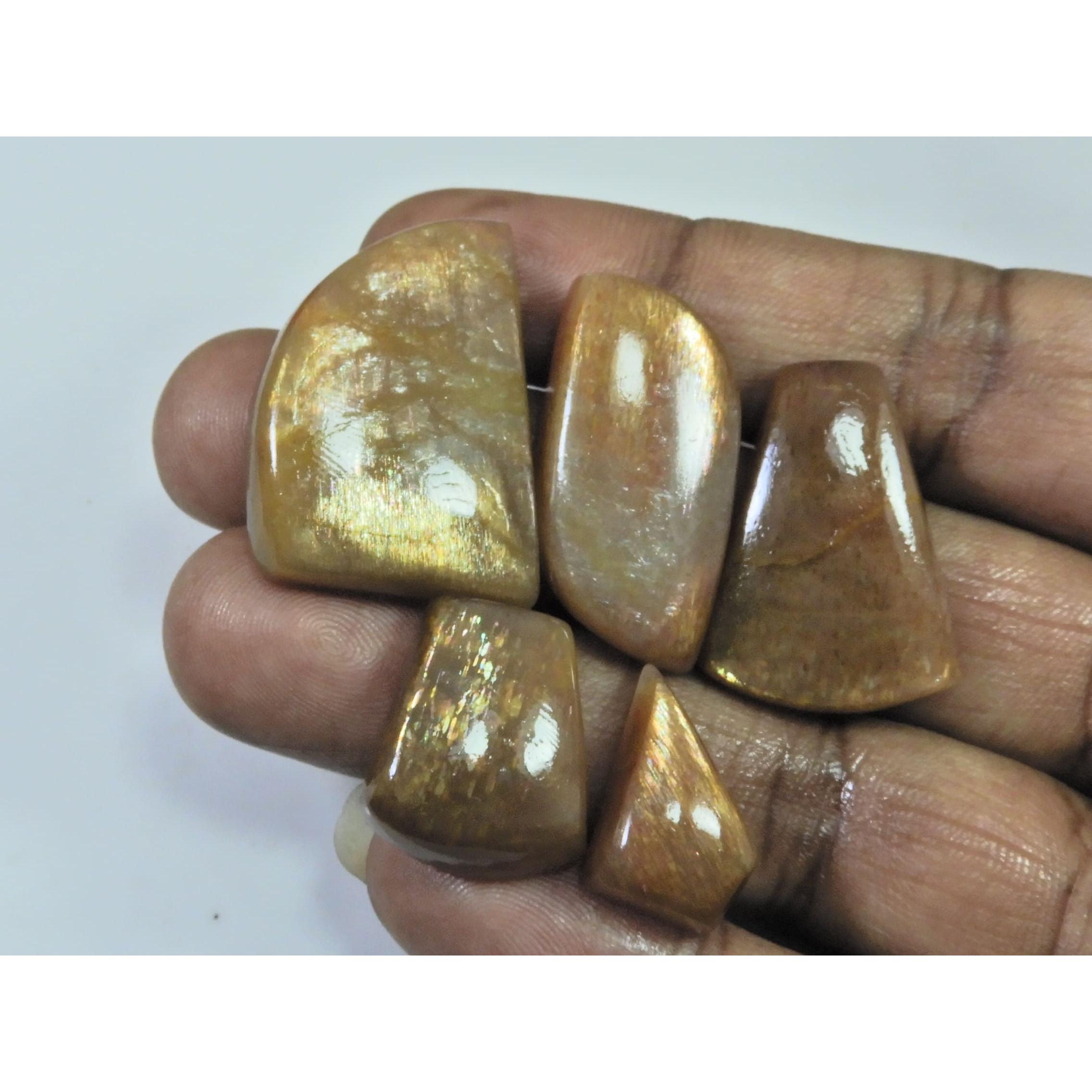 

139Cts. Natural Lattice Sunstone Fancy Cabochon Loose Gemstone 05 Pcs Lot C-927