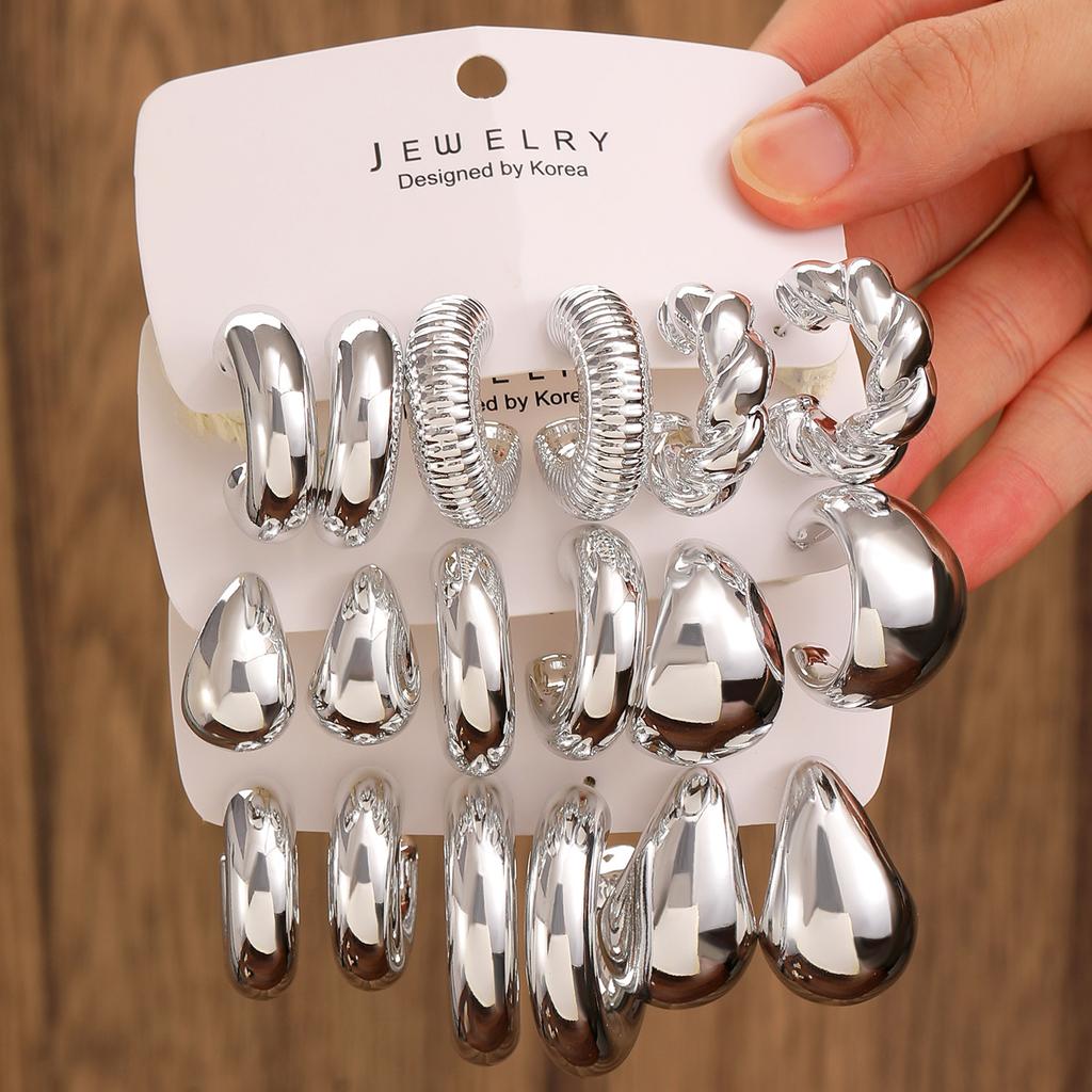 3-pairs Set Gold Set Earrings For Women Imitation Metal Earing Jewelry Trending Exaggerated C Earrings Combination