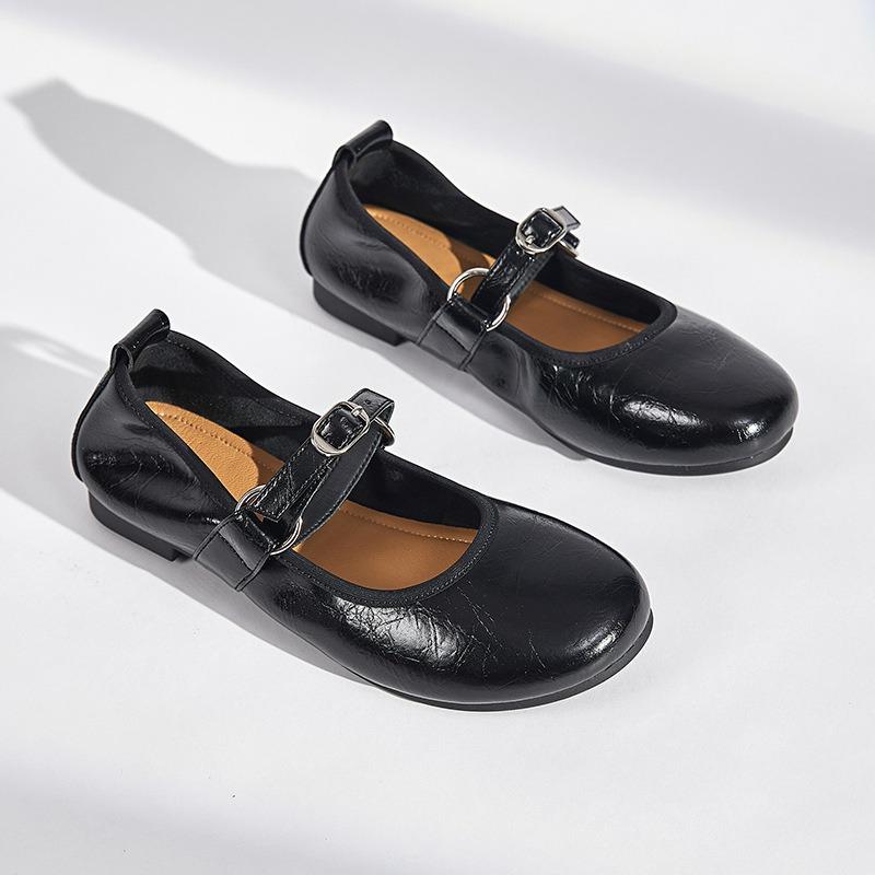 

Стелька из овчины первого слоя, туфли Мэри Джейн, женские летние новые туфли из кривой кожи, повседневные туфли для работы 35 чёрный