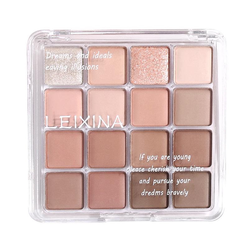 Laceena Sunset Magic 16-Color Eyeshadow Palette: Pearlescent Matte Earth Tones & Shimmery Pink Blush.