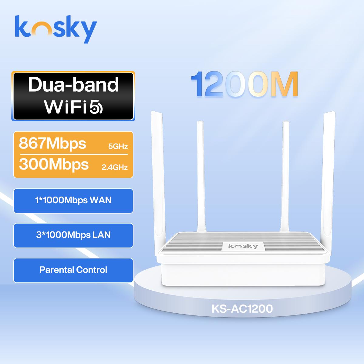 

Kosky Wireless 1200Mbps Router, Full Gigabit Wifi Router, Dual Band, Support 1x Gigabit WAN+3x Gigabit LAN, IPv6, Parental Control, EU Version білий