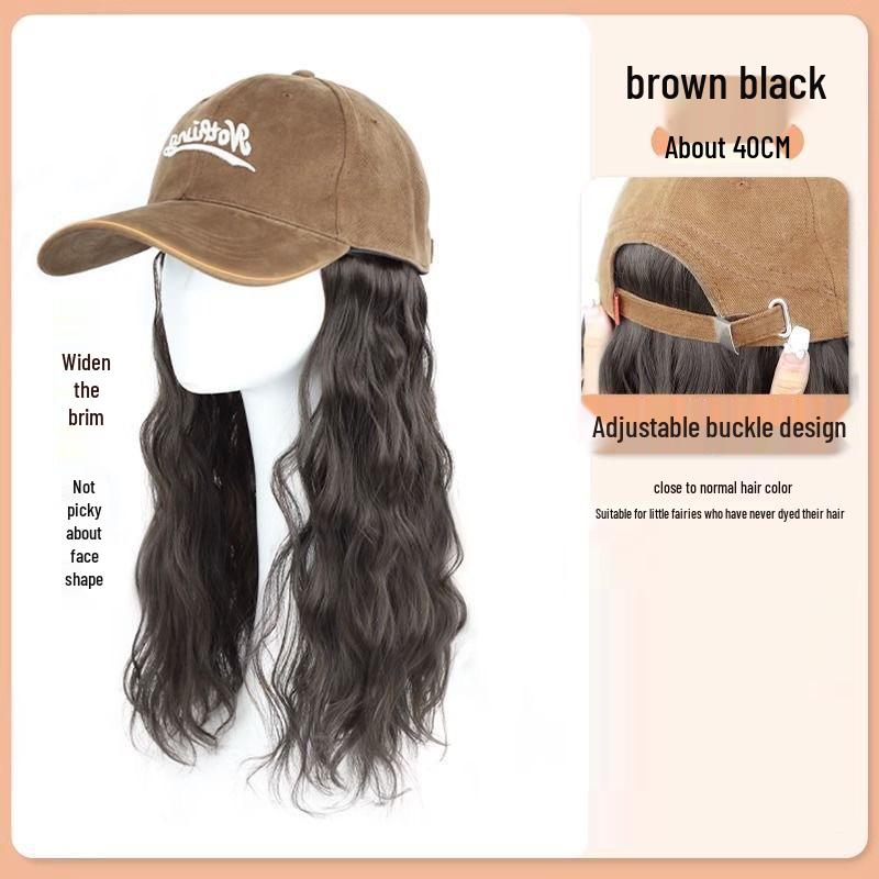 Fashionable Wool Curl Hat with Integrated Wig - New Enlarged Brim Full Head Set