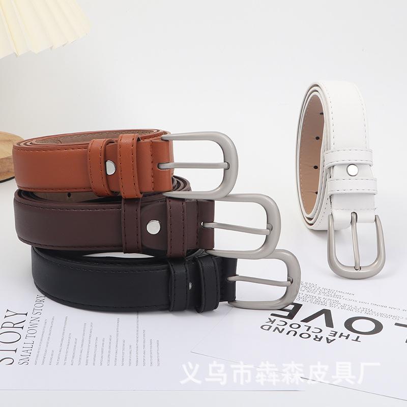 Women S Simple Versatile Retro Leather Belt With Alloy Buckle For Pants