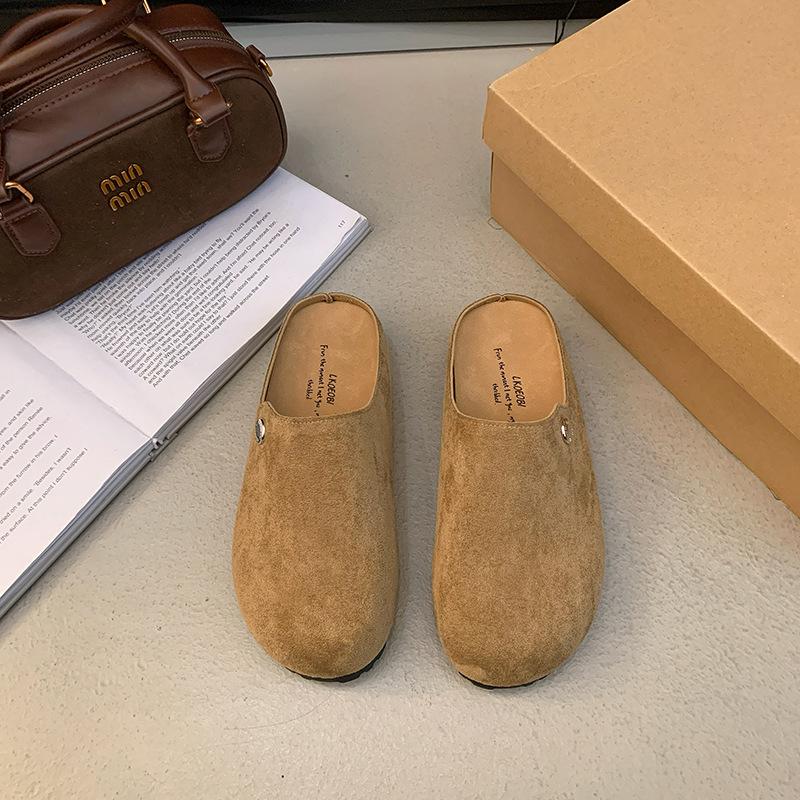 

Сумка-голова на одну педаль и полутапочки 2025 верхняя одежда матовая кожа с мягкой лицевой стороной толстая подошва повседневные ленивые тапочки 40 хаки