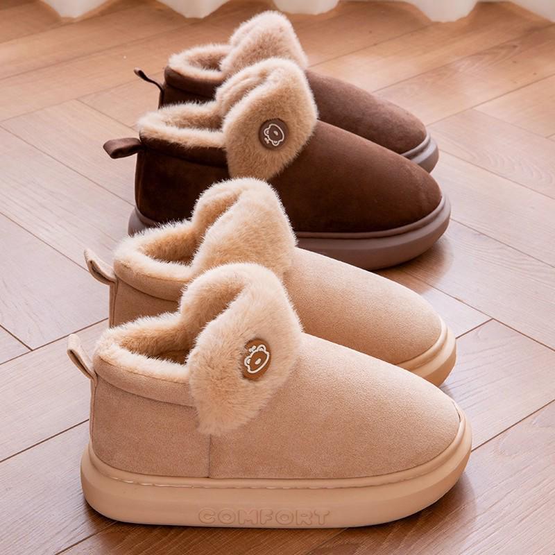 Women's Thick Sole Velvet-Lined Snow Boots - Cozy Autumn/Winter Fluffy Feel with Heel for Outdoor Wear.
